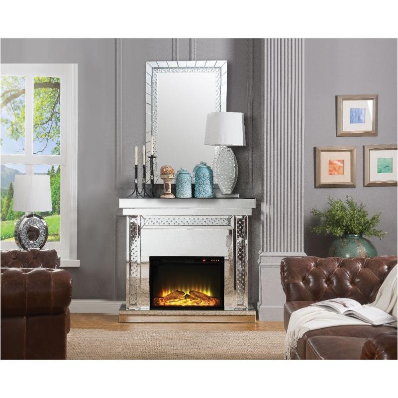 90272 Acme Furniture Nysa Fireplace In Mirror And Faux Crystals