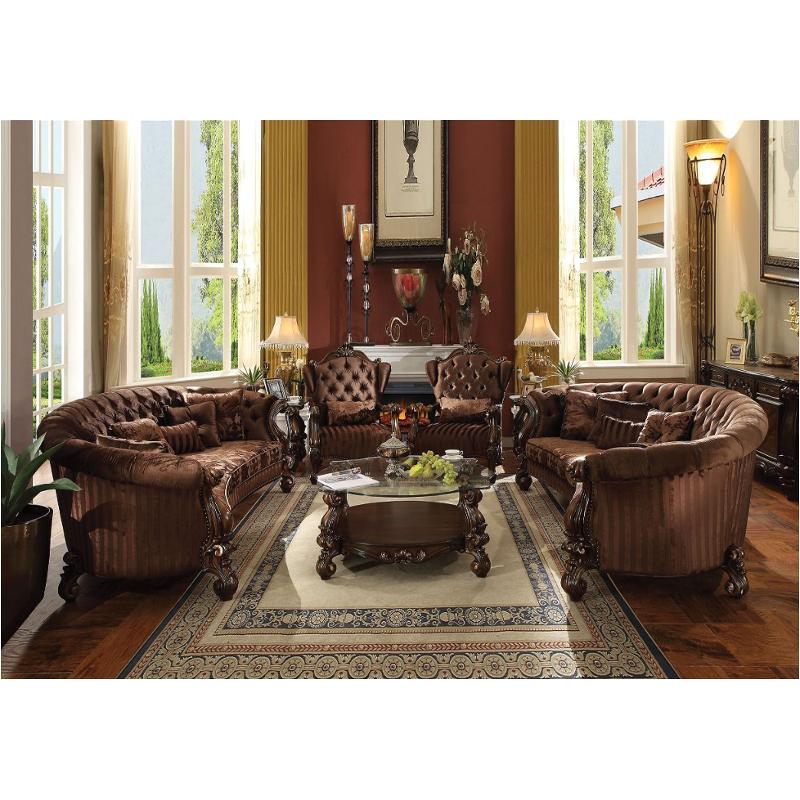 52080 Acme Furniture Brown Oval Sofa - Cherry Oak