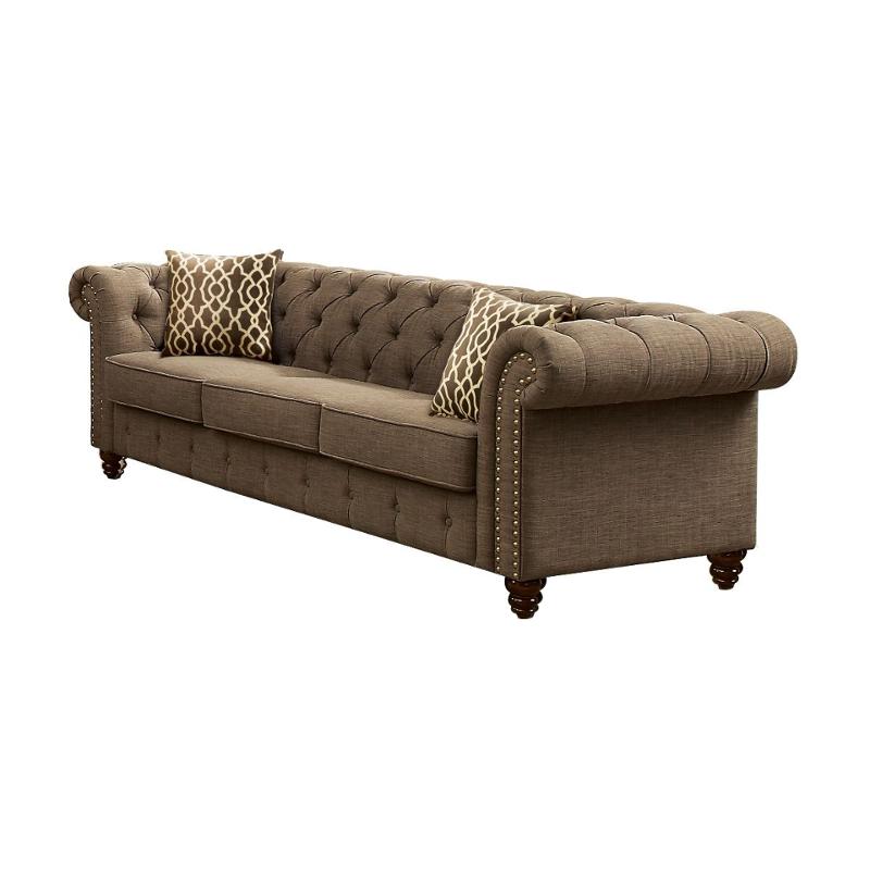 52425 Acme Furniture Aurelia - Brown Brown Linen Sofa