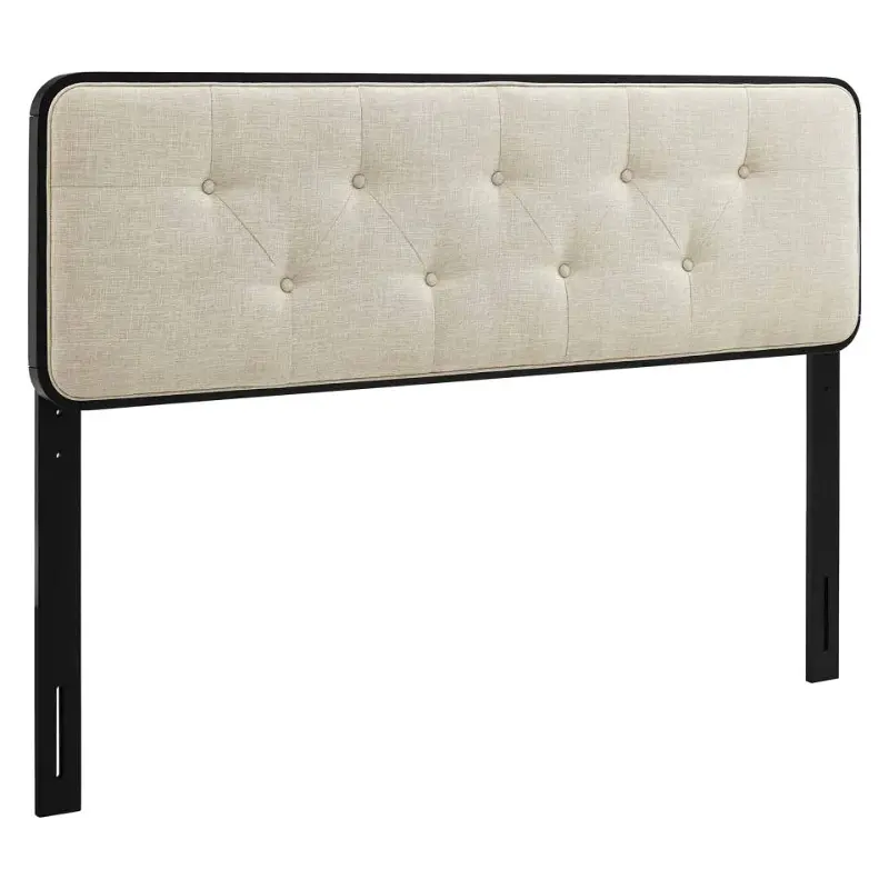 Modway Collins Tufted Queen Headboard – Mid-Century Fabric And Wood Design, Compatible With Billie & Margo Bed Frames, Black Beige