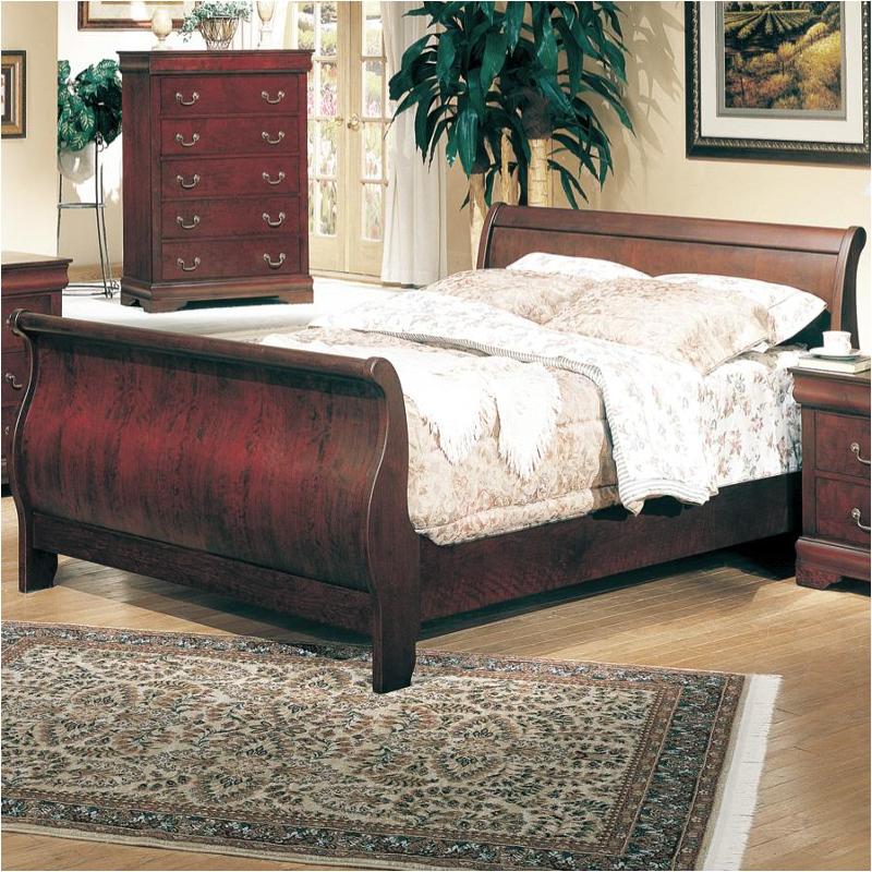 Louis Philippe Sleigh Bed - Queen with Rich Cherry Finish by