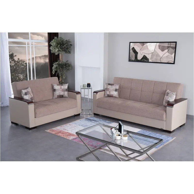 Living Room Set - Beige With Cream Pu