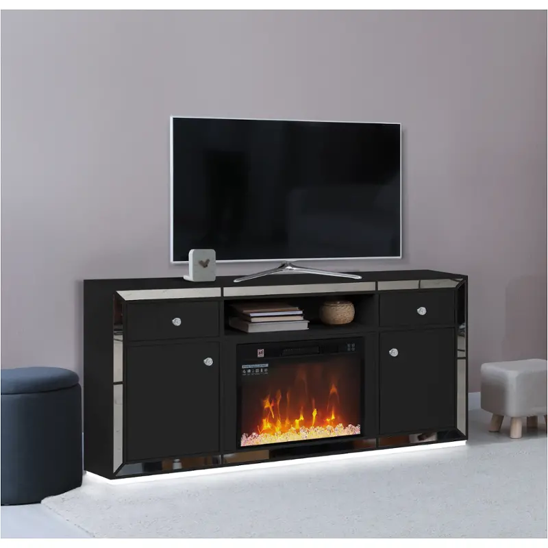 Sp-nella-blk-1a Bella Furniture Nella - Black Home Entertainment Furniture Fireplace