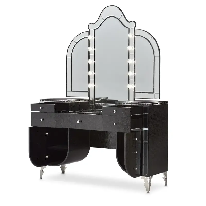 03058-81 Aico Furniture Upholstered Vanity-black Iguana