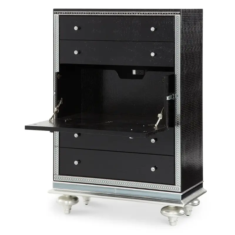 03071-81 Aico Furniture Upholstered 5 Drawer Chest-black Iguana