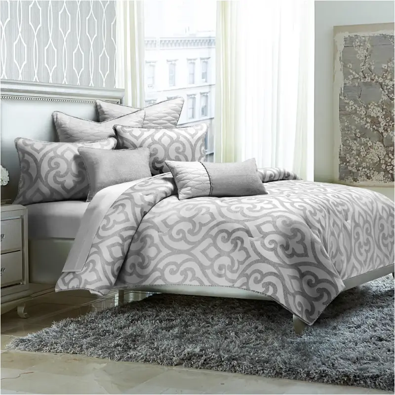 Bcs-qs07-cntby-slv Aico Furniture Canterbury Bedding Comforter