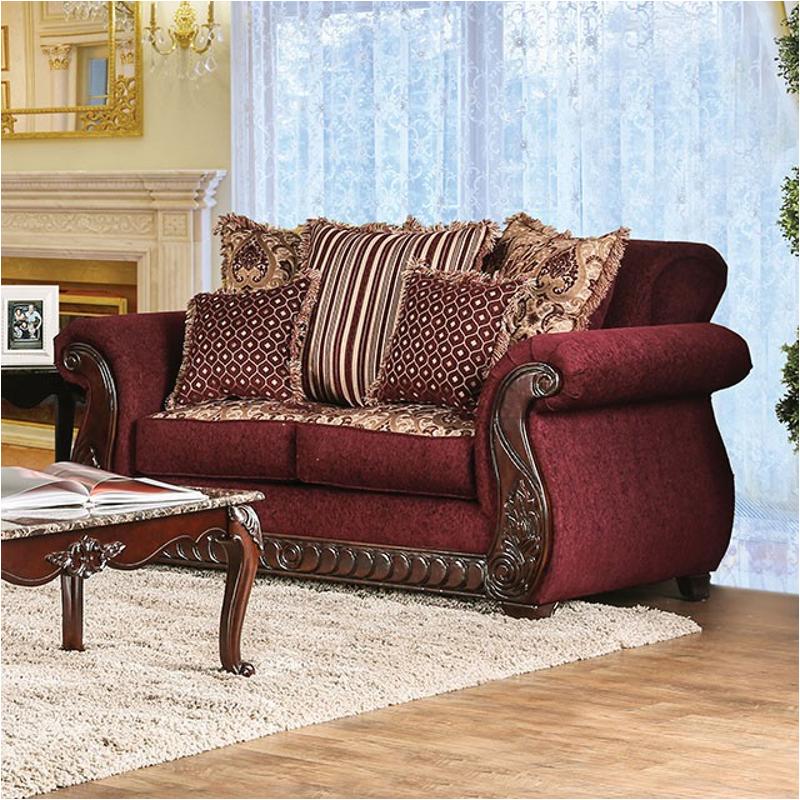 Sm6110-lv Furniture Of America Tabitha - Wine Living Room Furniture Loveseat
