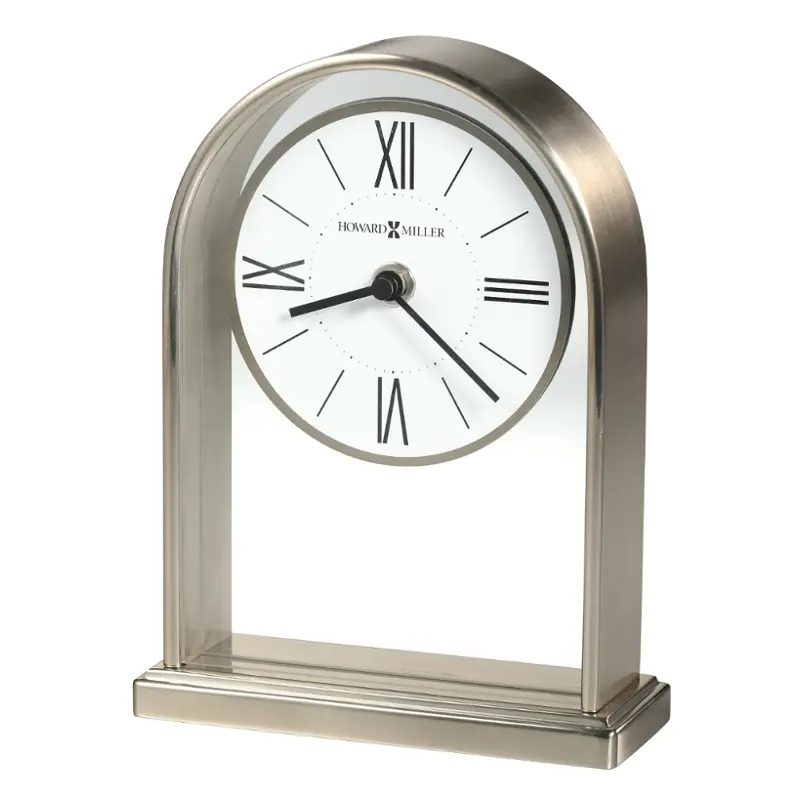 New Howard Miller Modern Contemporary Davis Silver Mantel Desk Table Clock 