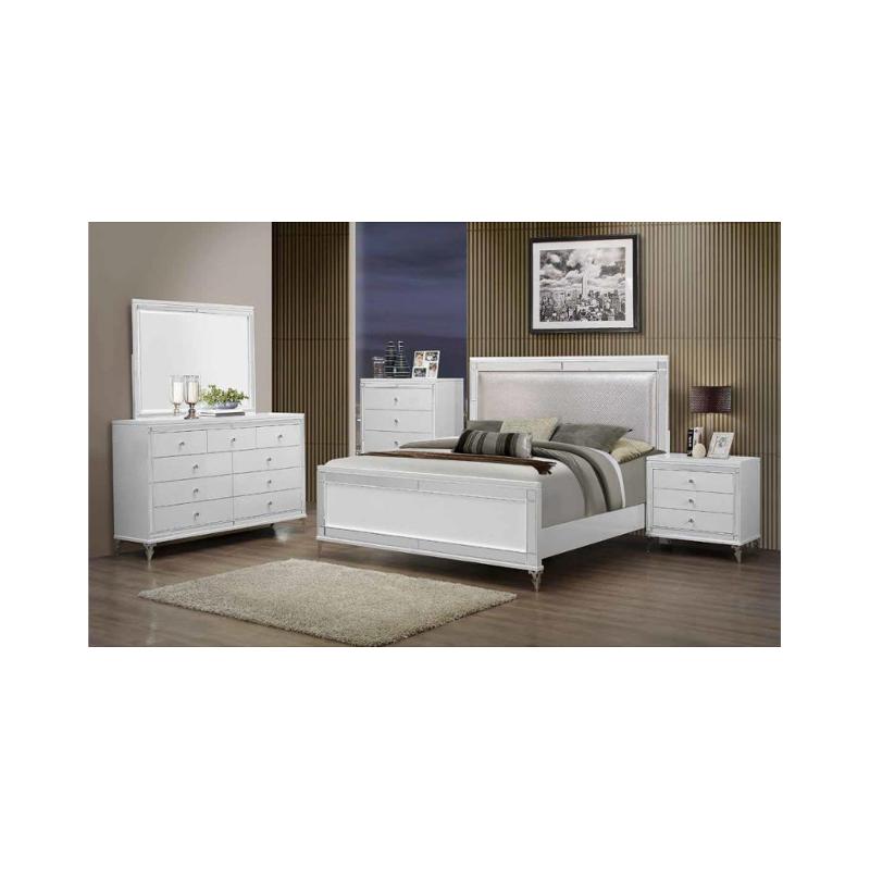 Catalina-mw-ch Global Furniture Catalina - Metallic White Bedroom Furniture Chest