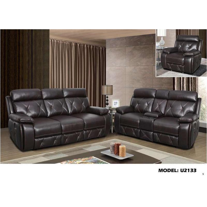 U2133-s - Leather Gel - Agnes Walnut Global Furniture U2133 - Leather Gel - Agnes Walnut Living Room Furniture Sofa
