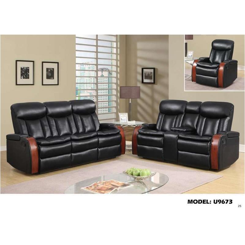 U9673-rs - Leather Gel - Blanche Black Global Furniture U9673 - Leather Gel - Blanche Black Living Room Furniture Sofa