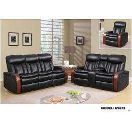 U9673-r - Leather Gel - Blanche Black Global Furniture U9673 - Leather Gel - Blanche Black Living Room Furniture Recliner