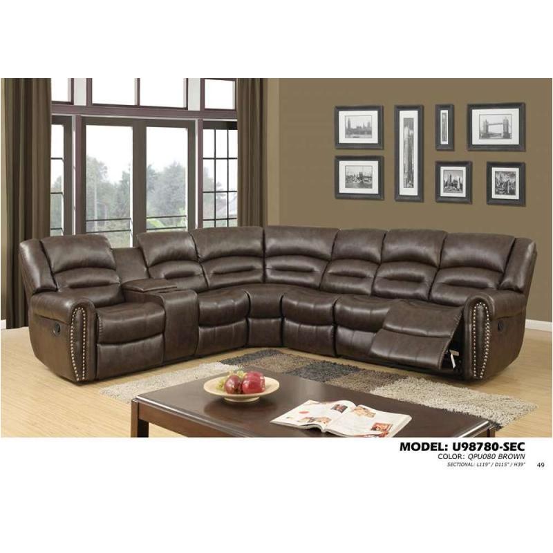 U98780-sectional-ll - Brown Global Furniture U98780 - Brown Living Room Furniture Sectional