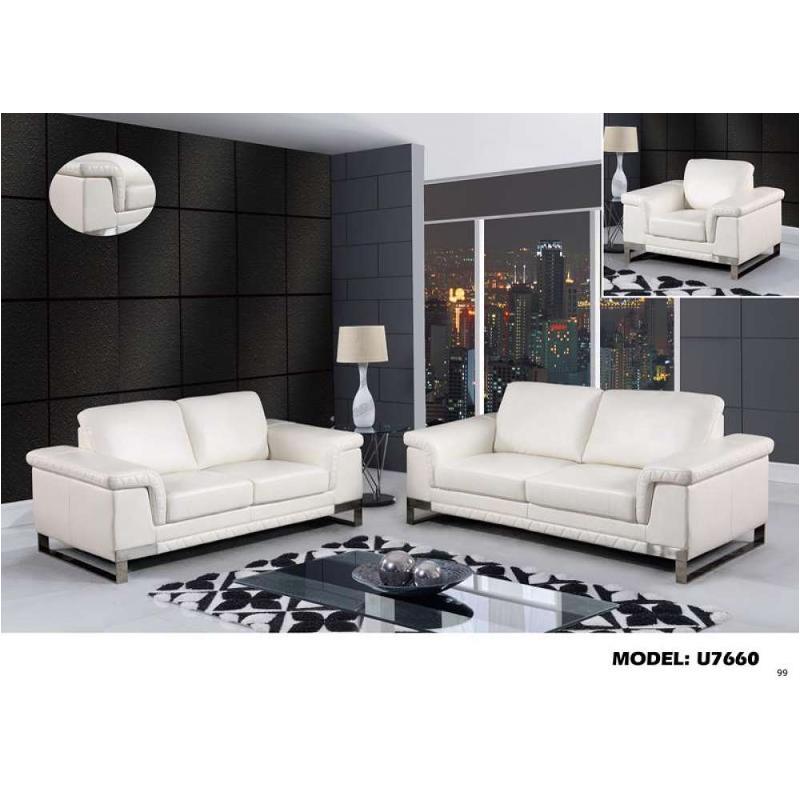 U7660-s - Leather Gel - Blanche White Global Furniture U7660 - Leather Gel - Blanche White Living Room Furniture Sofa
