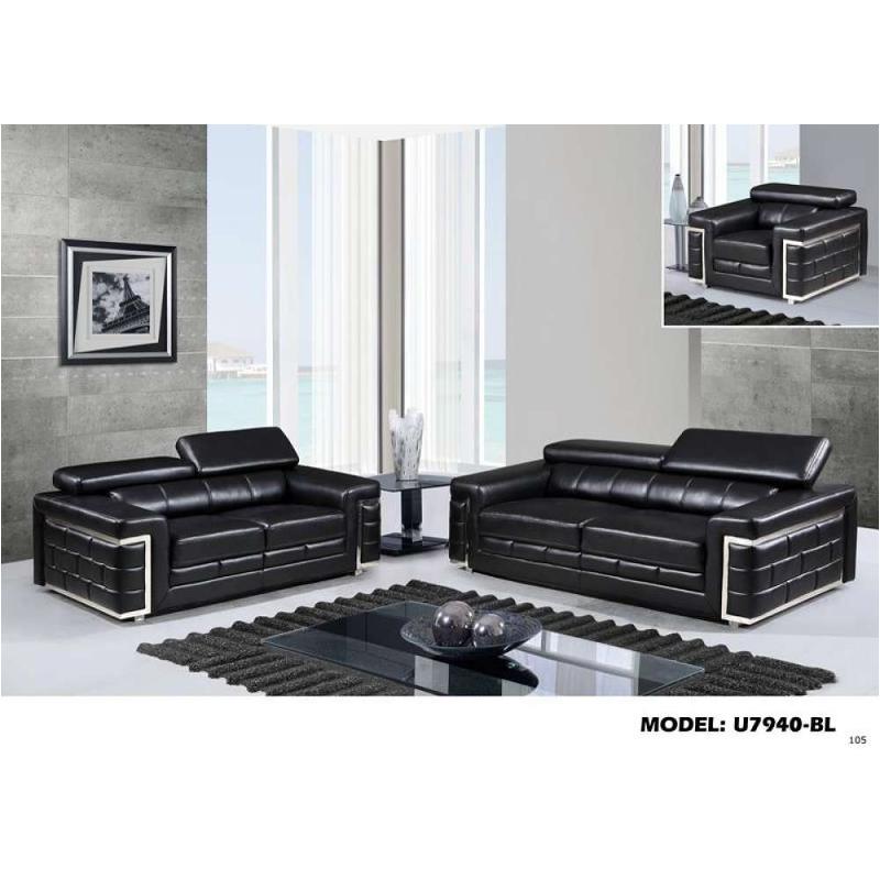 U7940-l - Leather Gel - Blanche Black Global Furniture U7940 - Leather Gel - Blanche Black Living Room Furniture Loveseat