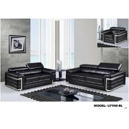 U7940-l - Leather Gel - Blanche Black Global Furniture U7940 - Leather Gel - Blanche Black Living Room Furniture Loveseat