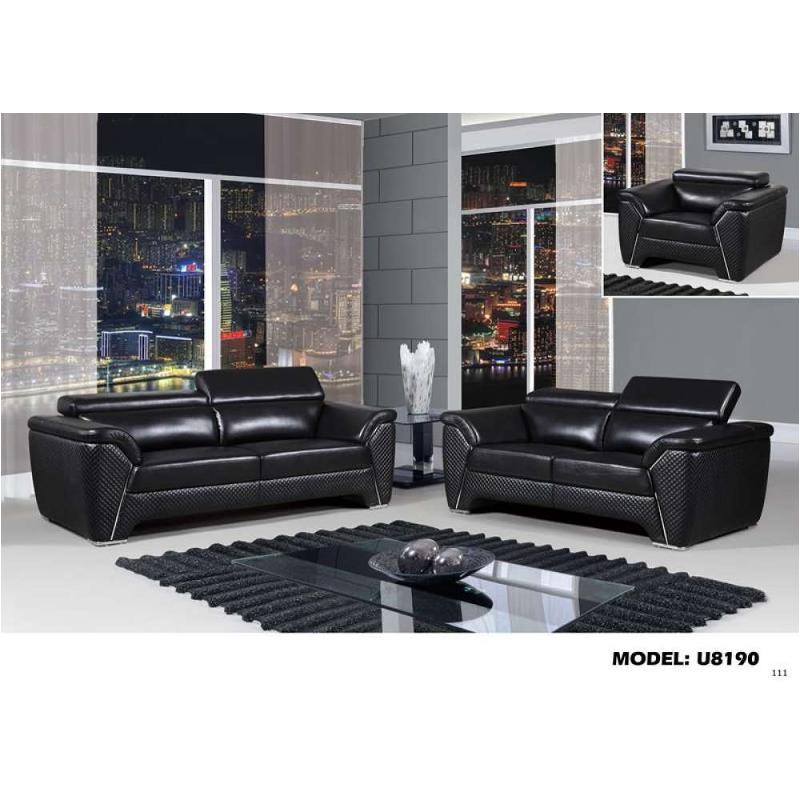 U8190-s - Leather Gel - Blanche Black Global Furniture U8190 - Leather Gel - Blanche Black Living Room Furniture Sofa