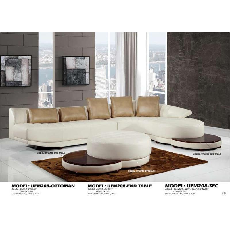 Ufm208 Sec E Leather Gel Blanche, Ivory Leather Sectional