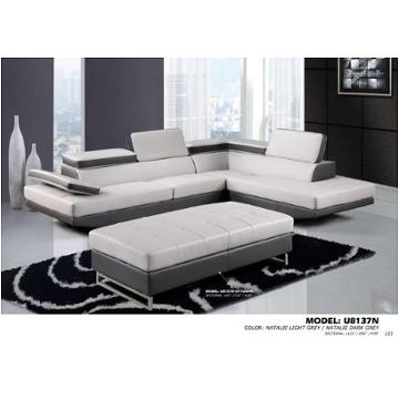 U8137n-sectional-r - Bonded - Natalie Light Grey Global Furniture U8137n - Bonded - Natalie Light Grey Living Room Furniture Sectional