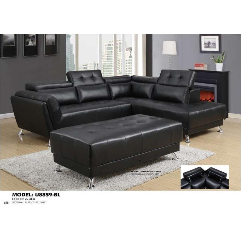 U8859-sectional-l - Black Global Furniture U8859 - Black Living Room Furniture Sectional