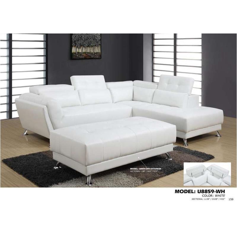 U8859-sectional-l - White Global Furniture U8859 - White Living Room Furniture Sectional