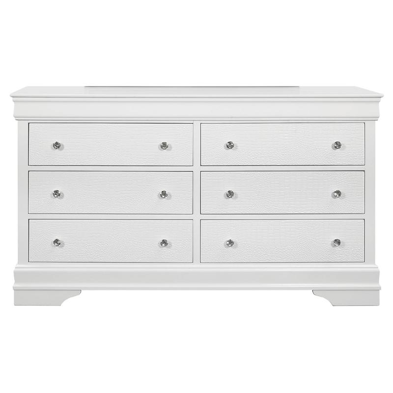 Pompei-mw-d Global Furniture Pompei - Metallic White Bedroom Furniture Dresser