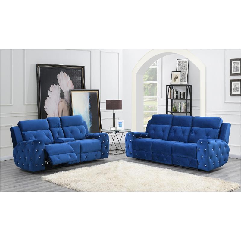Rs Global Furniture Power Reclining Sofa, Blue Leather Reclining Living Room Set