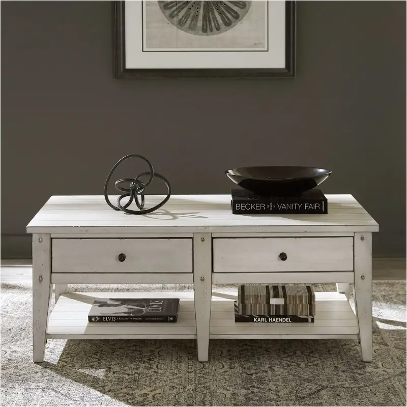 110w-ot1010 Liberty Furniture Lake House - Weathered White Living Room Furniture Cocktail Table