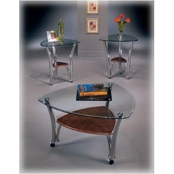 T143-13 Ashley Furniture Rendezvous - Chrome Finish Living Room Furniture Occasional Table Set