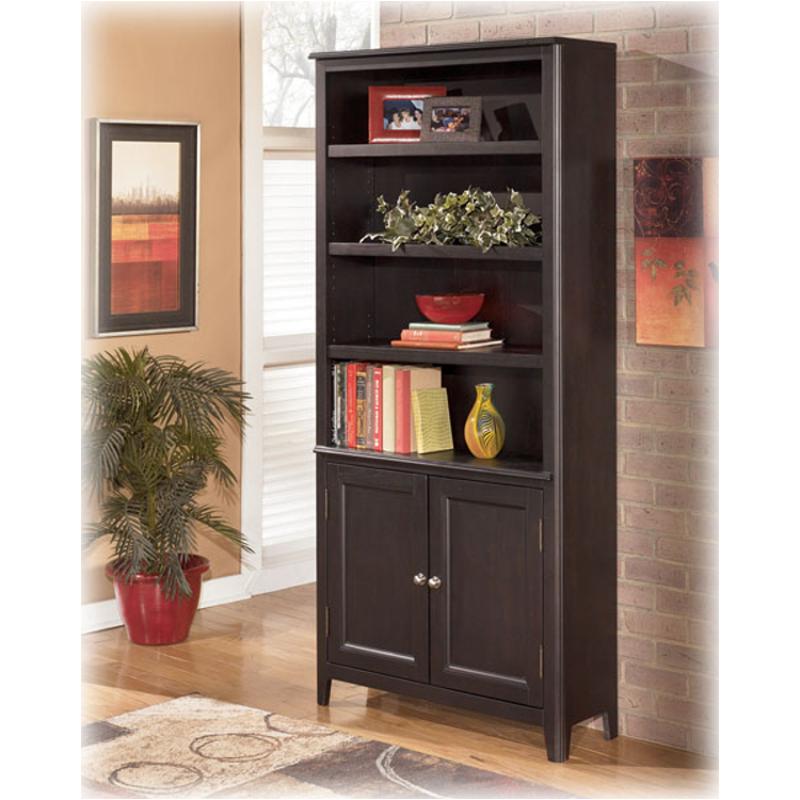 H371 18 Ashley Furniture Carlyle, Black Wood Bookcase With Doors