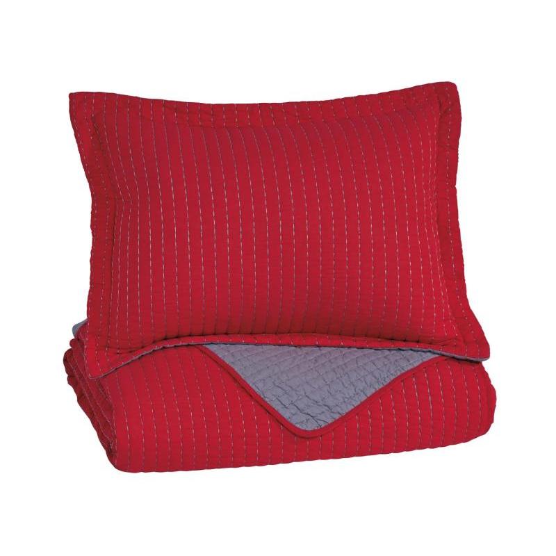 Q225011t Ashley Furniture Dansby Red/gray Twin Coverlet Set