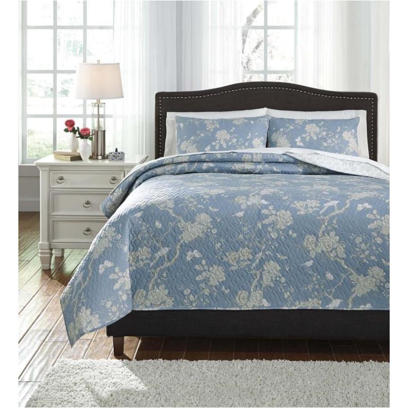 Q245003q Ashley Furniture Damita - Blue/beige Queen Quilt Set