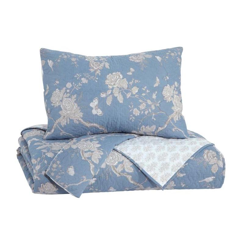 Q245003q Ashley Furniture Damita - Blue/beige Queen Quilt Set