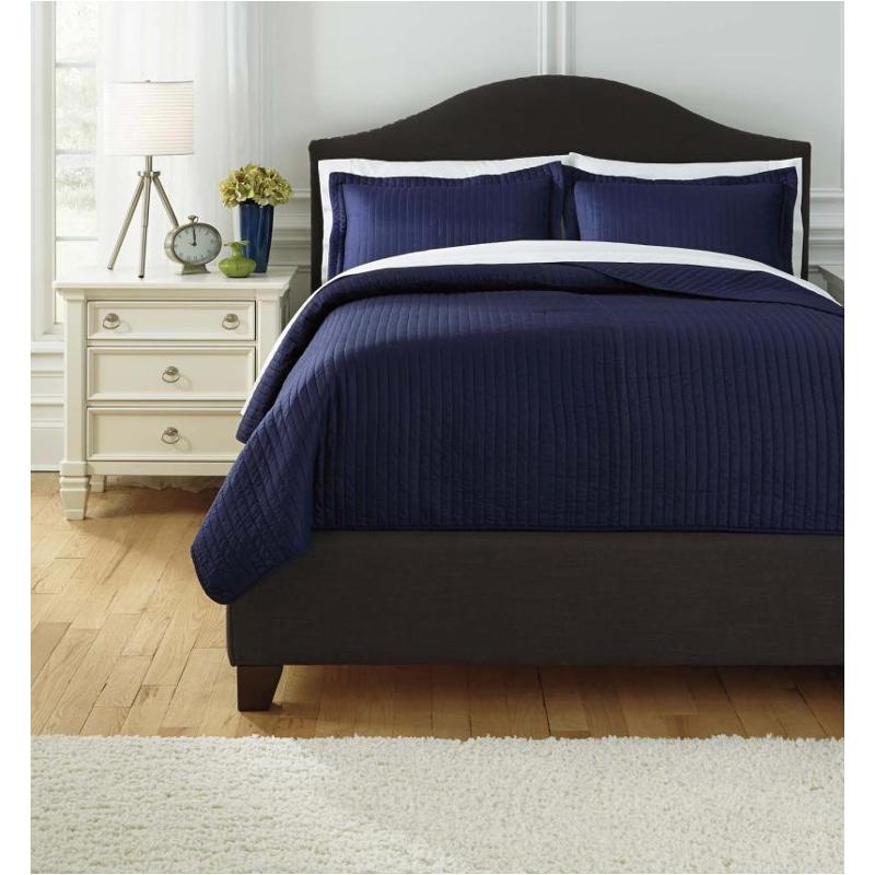 Q497003q Ashley Furniture Raleda - Navy Queen Coverlet Set