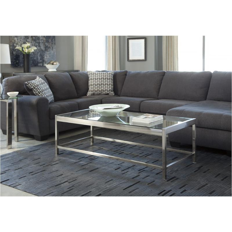 T672-1 Ashley Furniture Jonies - Brushed Nickel Finish Living Room Furniture Cocktail Table