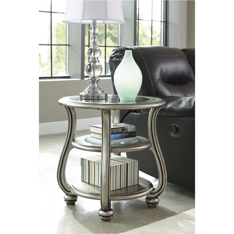 T820 6 Ashley Furniture Cayne, Silver Round End Table