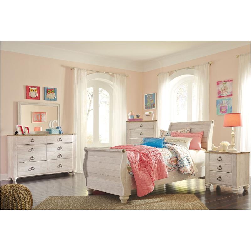 B267 72 Ashley Furniture Willowton Whitewash Full Sleigh Bed 