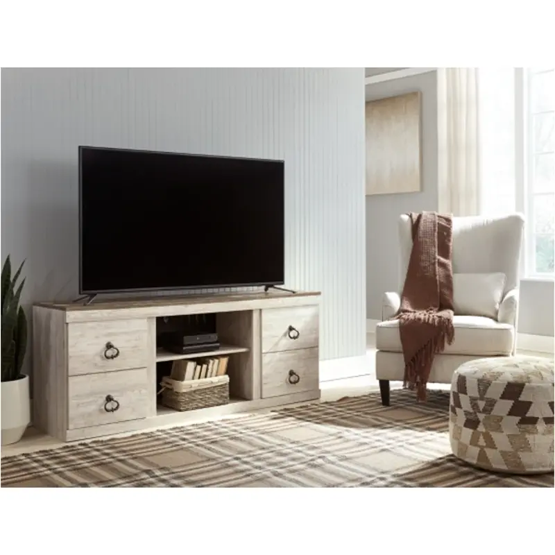 Ew0267-268 Ashley Furniture Willowton - Whitewash Home Entertainment Furniture Tv Console