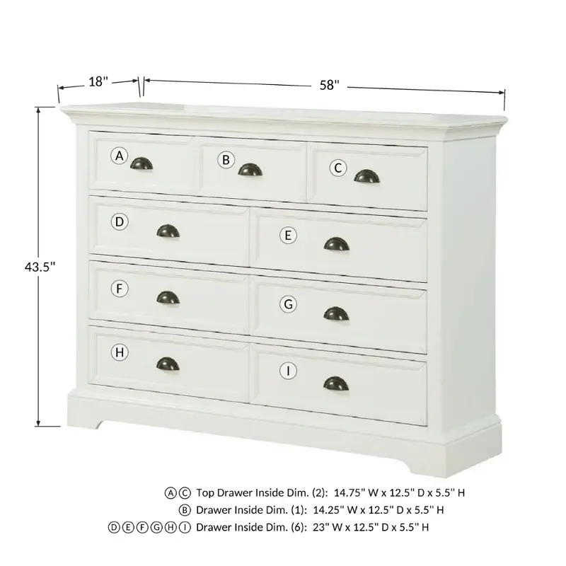 Btp1006 Winners Only Furniture Tamarack - White 9 Drawer Dresser
